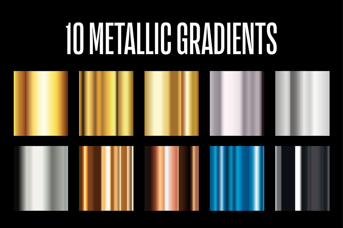 10 Metallic Gradients - .AI file, a Gradient Add-On by P-G-H