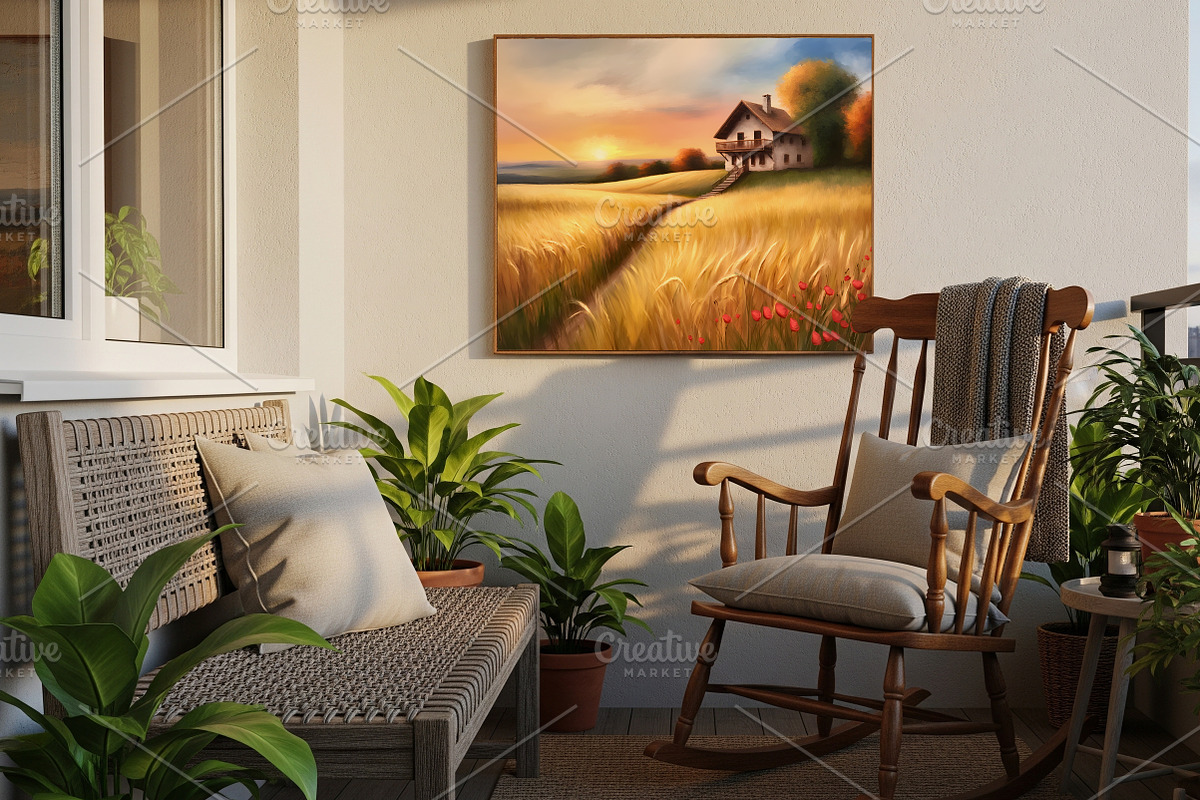Golden Wheat Sunset Painting print, a Background Graphic by Floraphoria (Photo 3 of 11)
