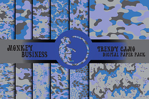 Blue camo digital paper pack