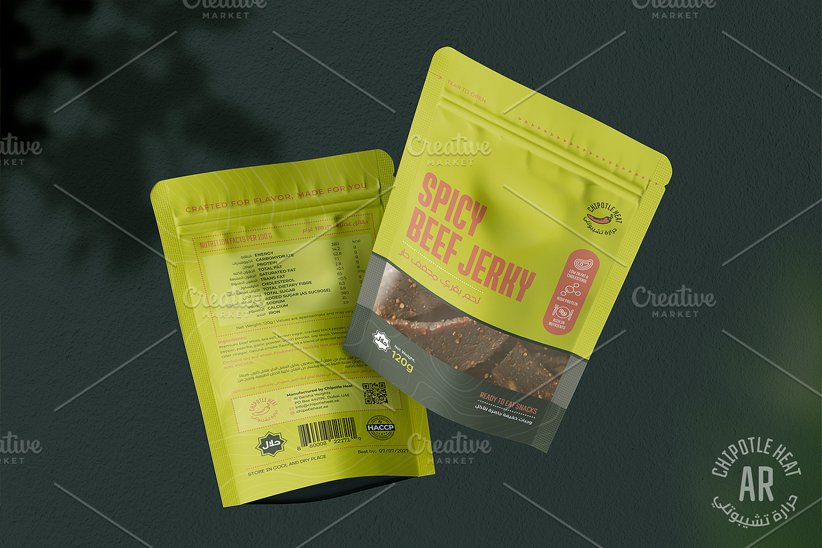 Spicy Beef Jerky Pouch Template AR, a Marketing Template by fisihsani (Photo 1 of 6)