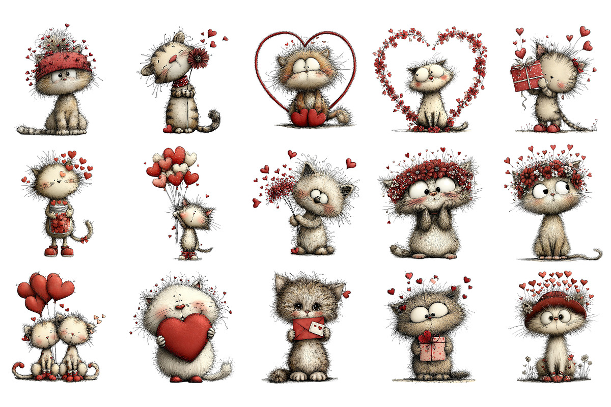 Whimsical Cats Valentine's Day PNG, an Illustration by Craft Nest (Photo 4 of 5)