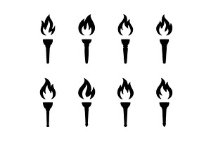 Set of black burning torch icons, an Illustration by GraphiShop