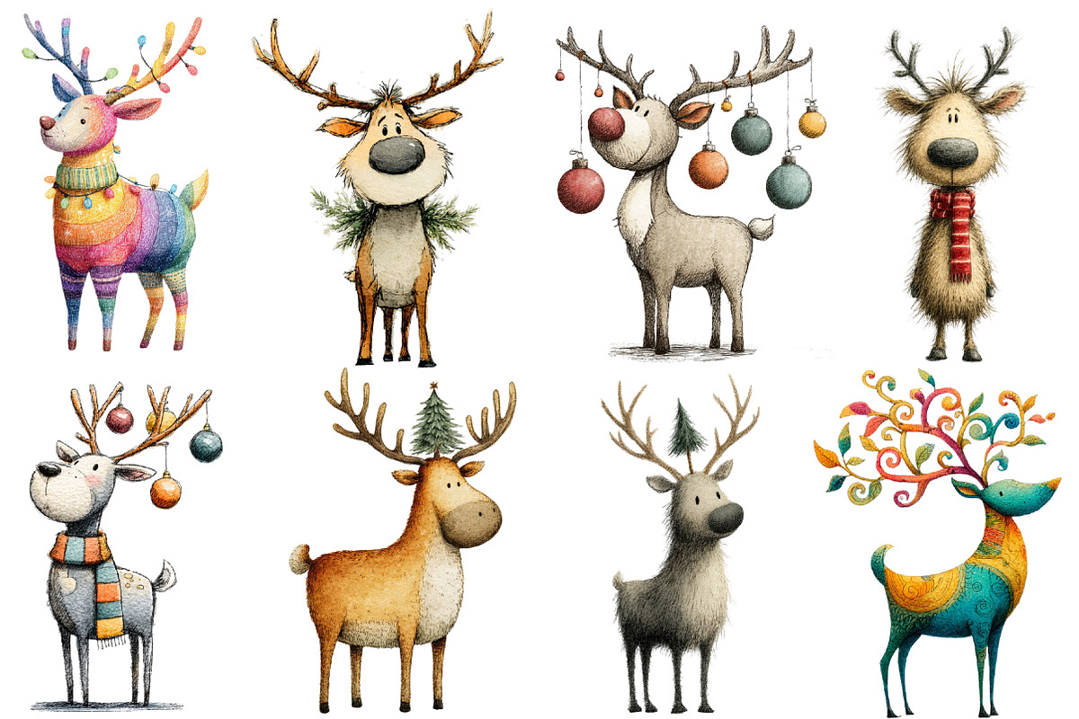 Quirky Christmas Reindeer Clip Art, an Illustration by Designworld (Photo 3 of 4)