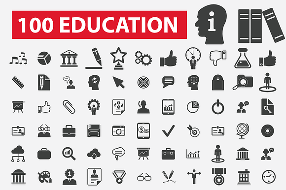 100 Education Icons Learning Study