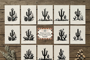 60 Desert Cactus Floral Silhouette