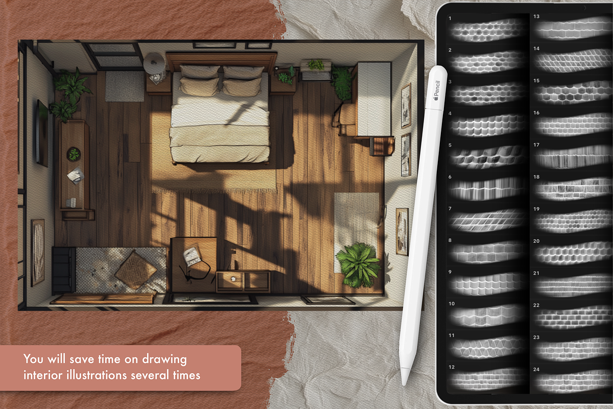 Procreate Interior texture brushes, a Brush Add-On by Revabrush (Photo 3 of 7)