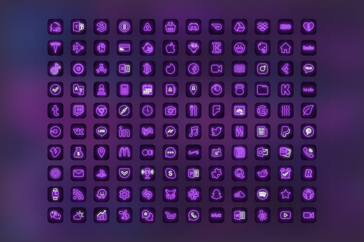 120 Purple Neon iOS 14 App Icon Pack, an Icon by IOS14iconsStudio (Photo 2 of 3)