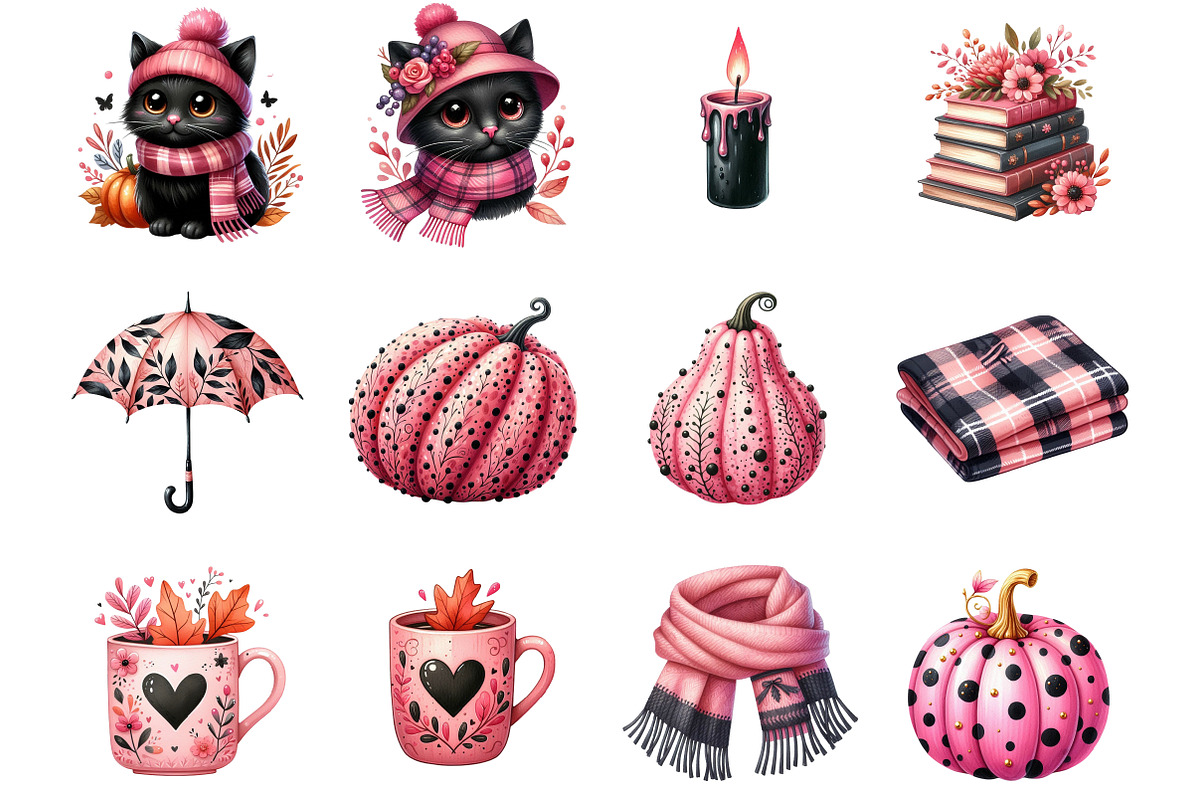 Pink and Black Autumn Clipart, a Work Illustration by cherrydesign (Photo 3 of 3)