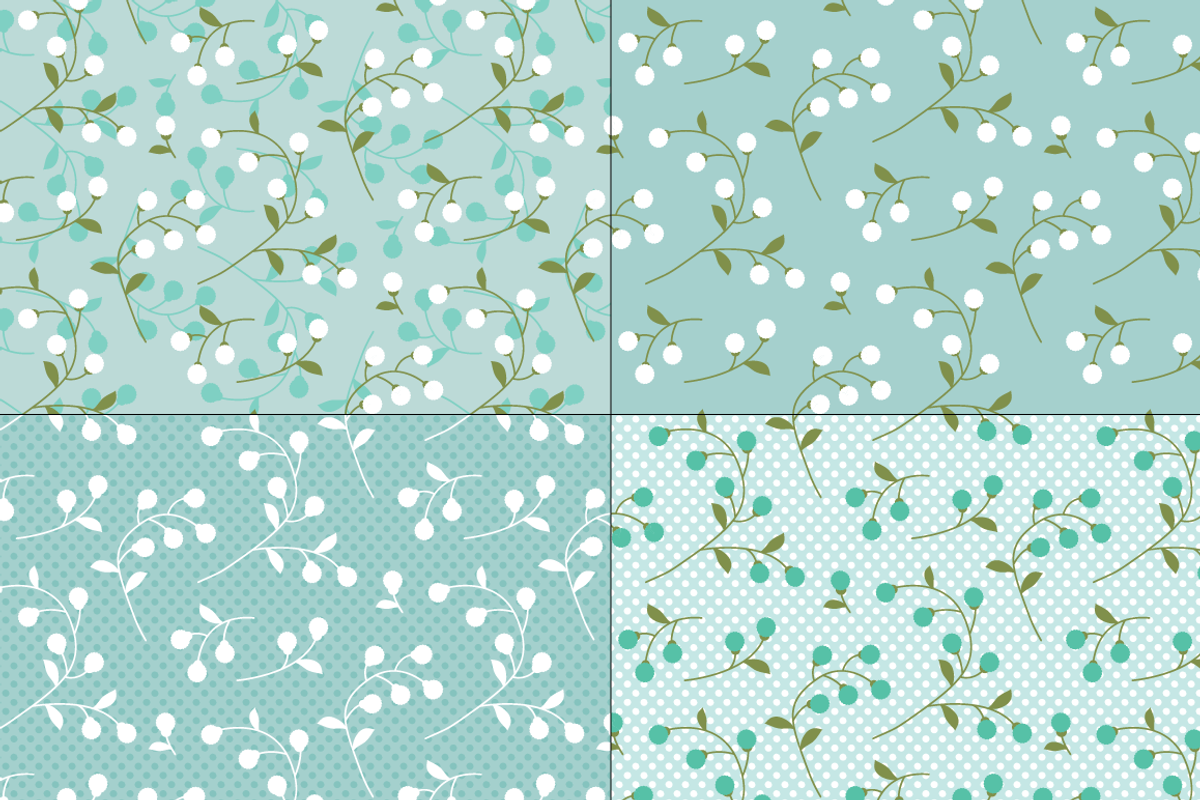 Seamless Blue Retro Florals & Dots preview 4
