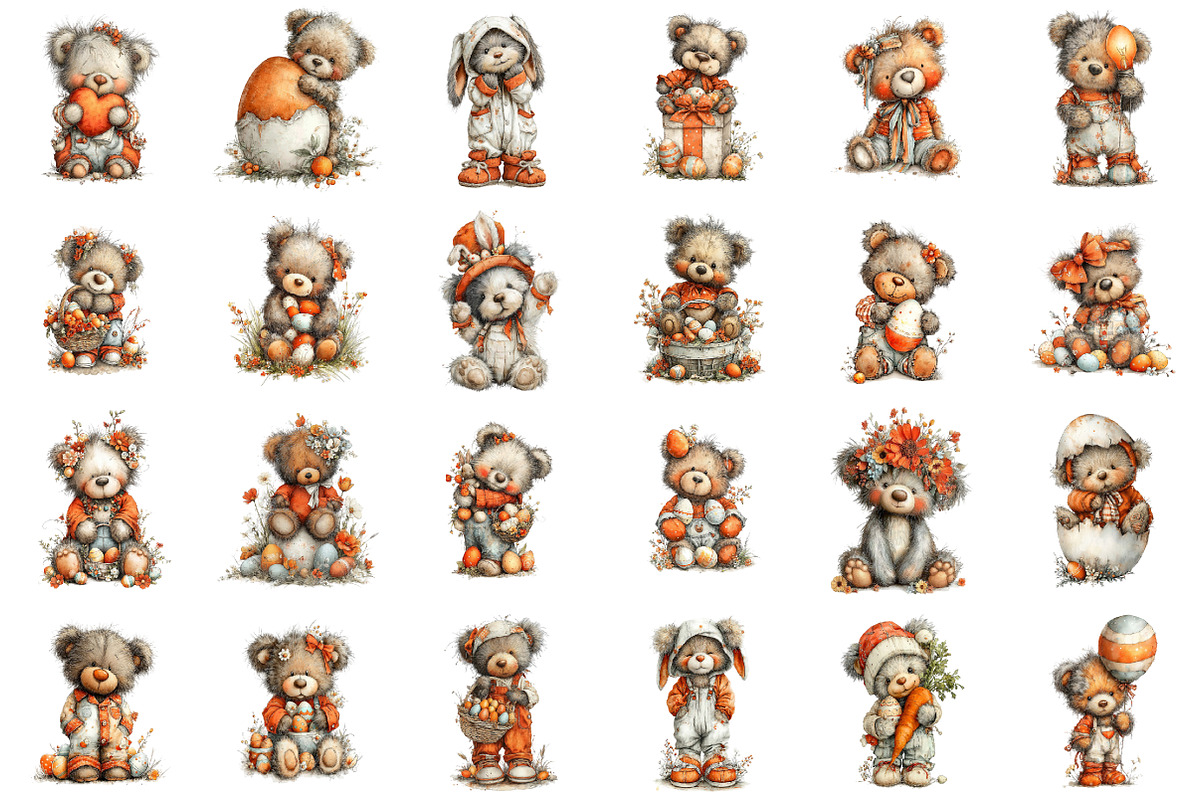 Whimsical Easter Teddy Bear Clipart, an Illustration by designcity5 (Photo 2 of 5)