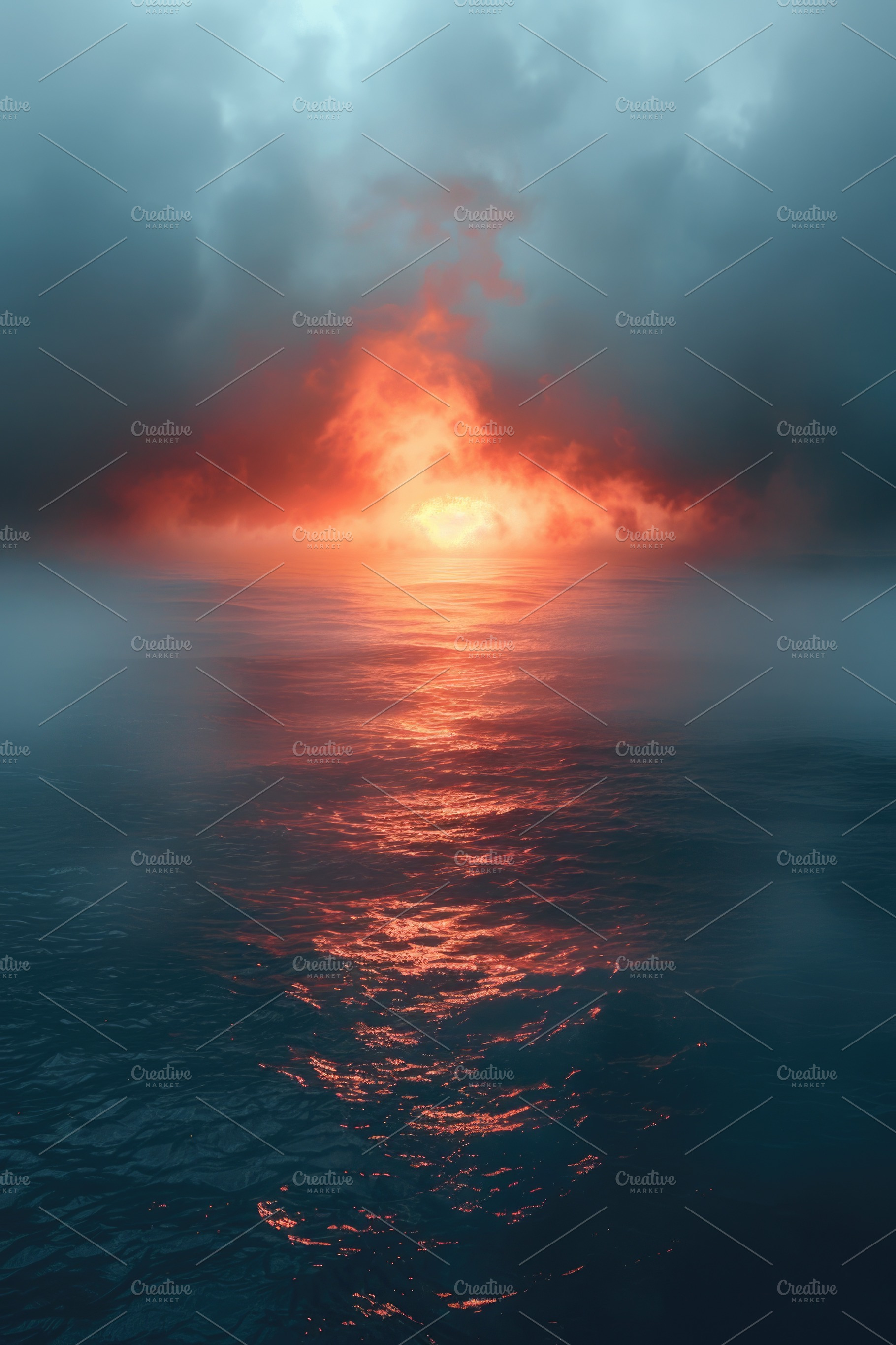 Dramatic ocean sunset with glowing horizon and dark storm clouds, an Abstract Photo by José Manuel Gelpi