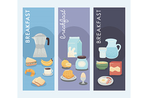 three breakfast cards, a Food Illustration by studiogstock