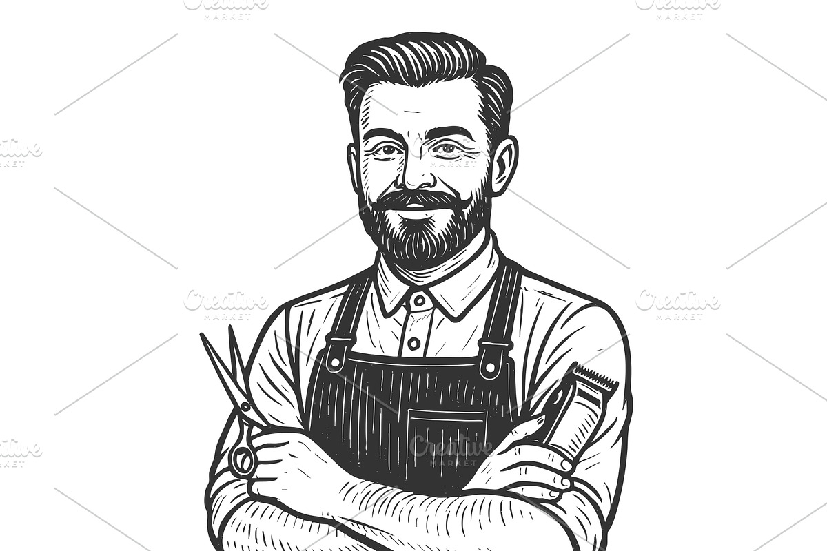 Barber with Scissors and Hair, an Object Illustration by AlexArt