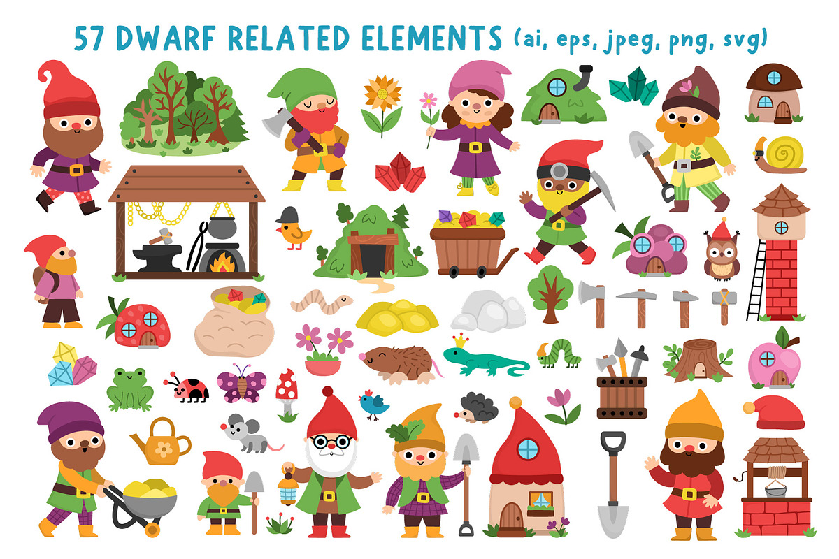 Funny dwarfs clipart and designs, an Object Graphic by Lexi Claus (Photo 2 of 9)