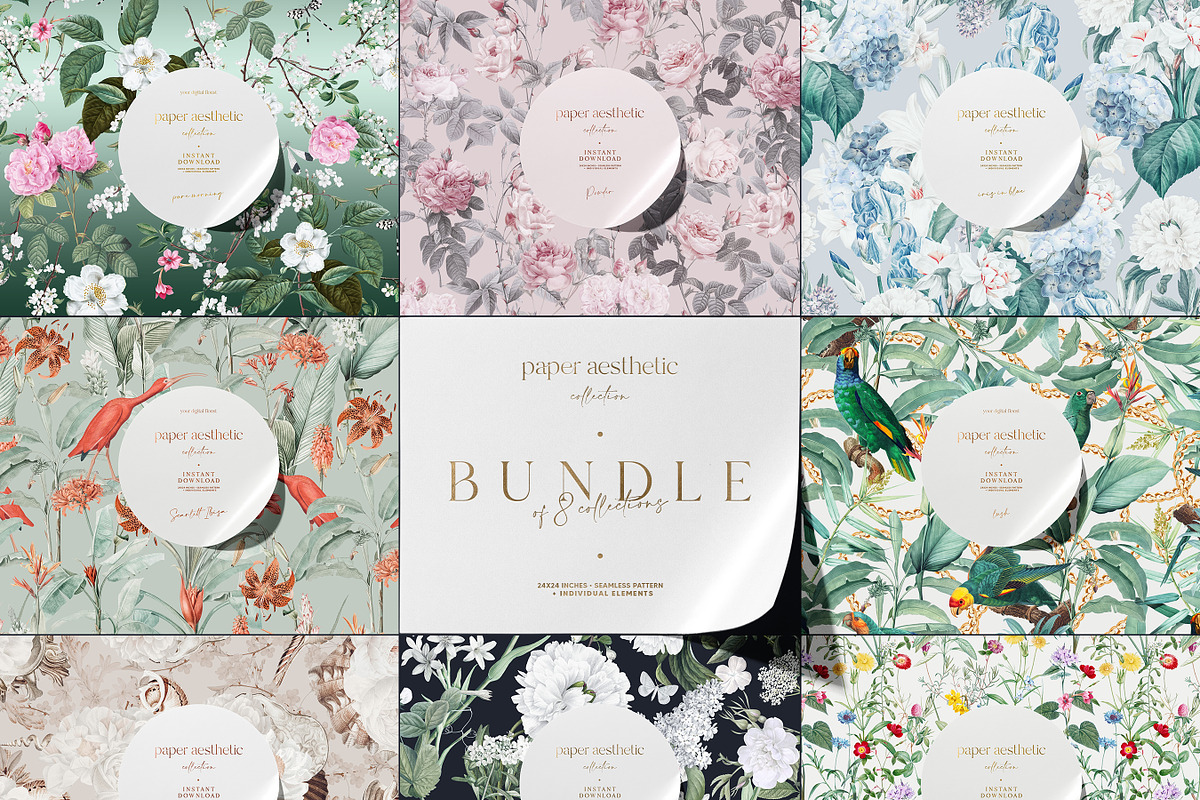 Floral Pattern Pack Bundle of 8, a Pattern Graphic by paper aesthetic (Photo 1 of 9)