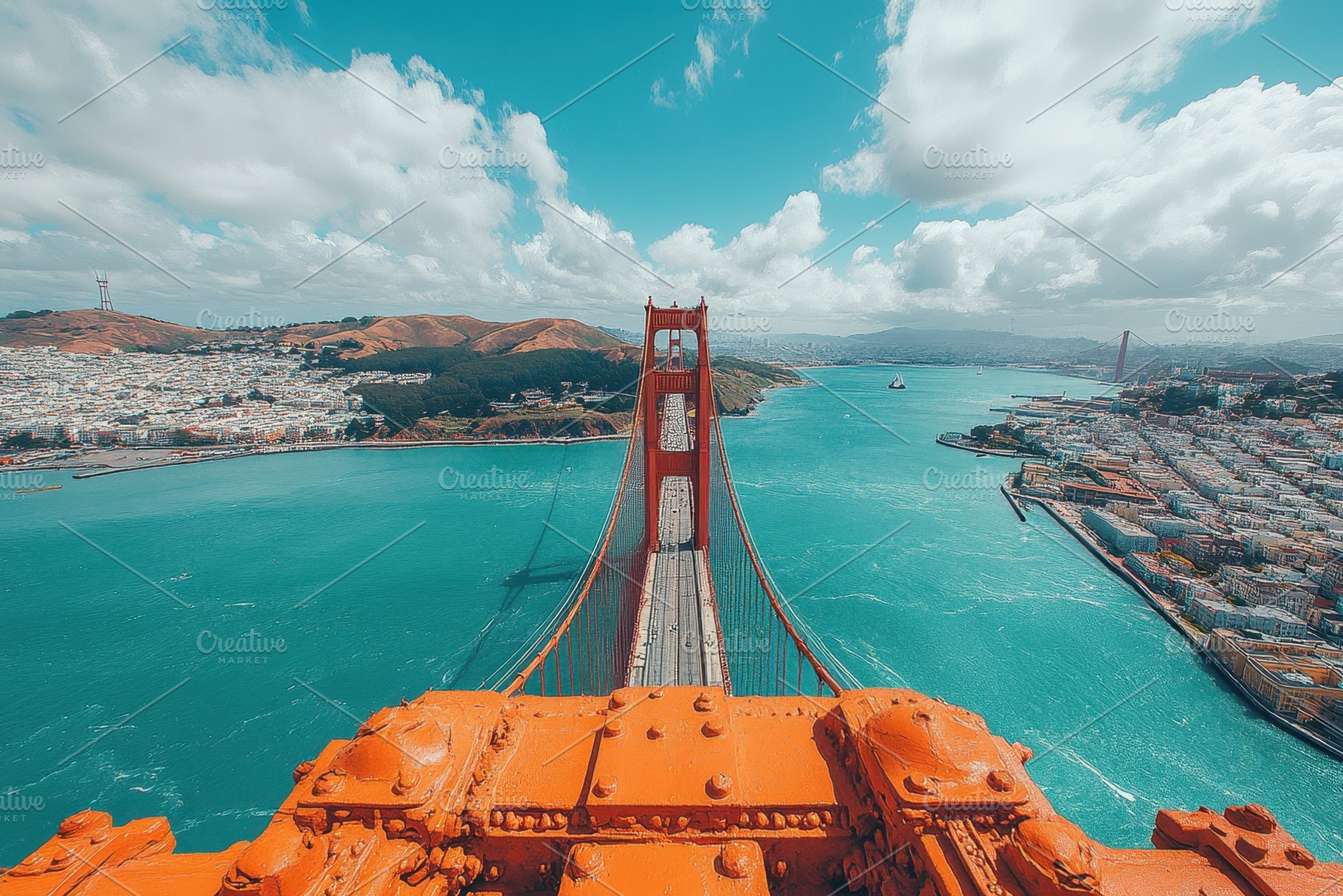 View of the Golden Gate Bridge over, a Photo by Tanuart