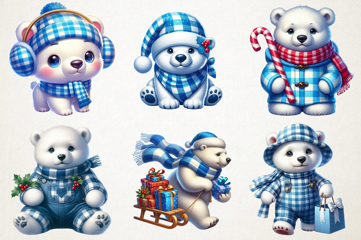 Christmas Polar Bear Blue Gingham, an Illustration by RobertsArt (Photo 4 of 7)