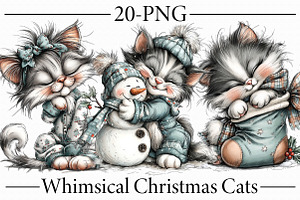 Whimsical Christmas Cats Clipart, a Seasonal Illustration by Libby Wishes