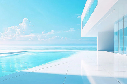 Futuristic Luxury Villa with Infinity Pool and Ocean View, an Abstract Photo by Natalia Klenova's Shop