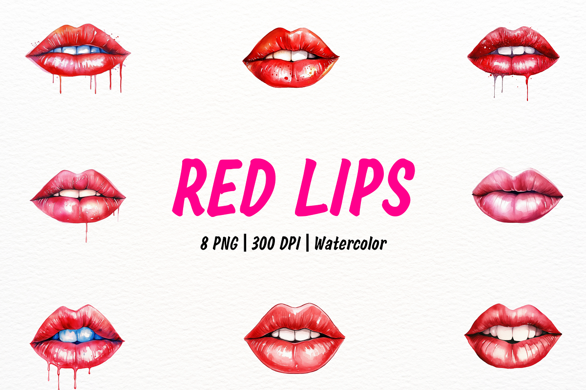 Beautiful Watercolor Red Lips, an Object Illustration by New-School-Wave (Photo 1 of 5)