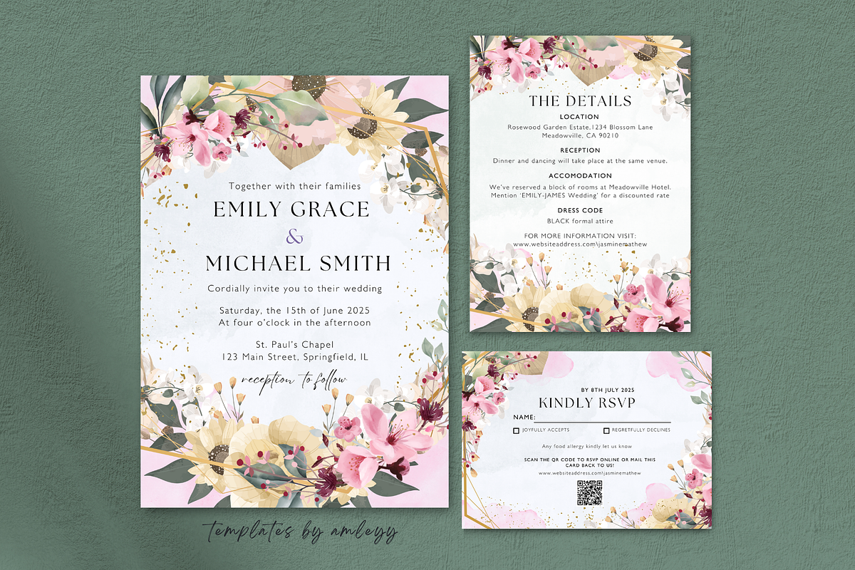 Greenery Pink Floral Wedding Suite, an Invitation Template by Elegant_Studio44 (Photo 1 of 4)