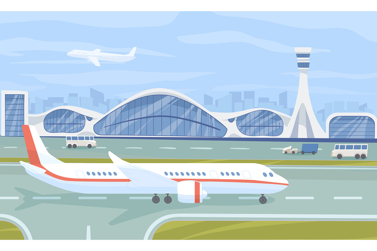 Plane on runway near airport, a Transportation Illustration by Good Studio (Photo 1 of 3)