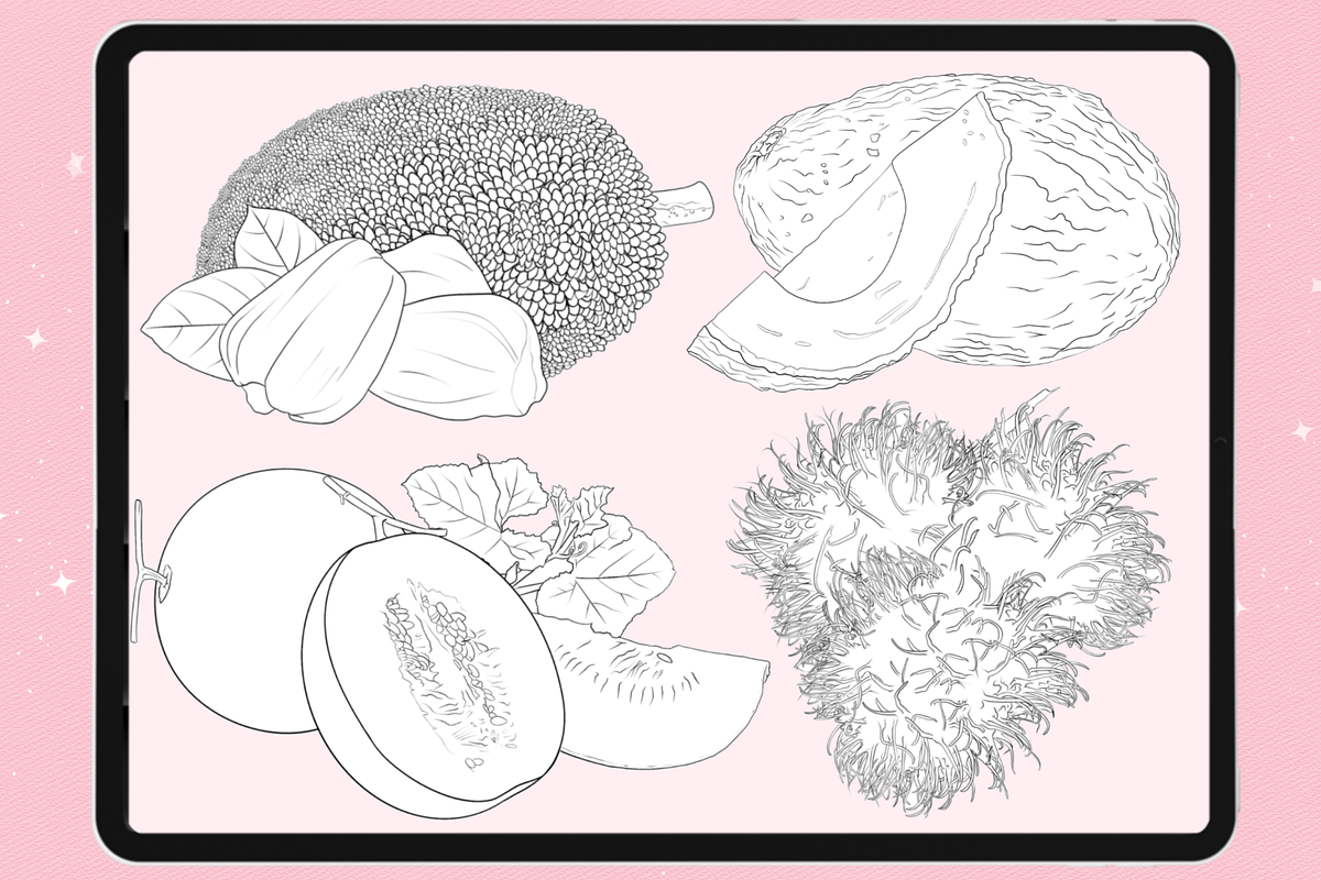 Fruits Procreate Photoshop brushes, a Brush Add-On by Revabrush