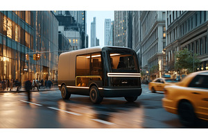 Futuristic Electric Van Driving