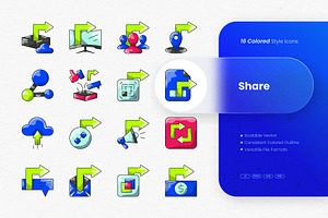 Share Colored Icons, an Outline Icon by cidcud_graphic