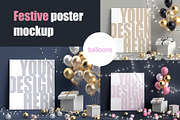 Festive poster mockup with balloons, a Mockup by Radmila (Thumbnail 1 of 4)