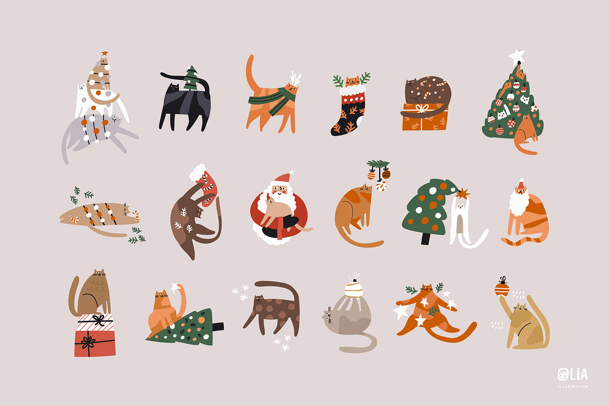 Christmas cats | 100% hand drawn, an Animal Illustration by Olia (Photo 5 of 14)