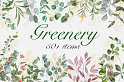 Greenery set, watercolor, gold line, a Decorative Illustration by mArtstore (Thumbnail 1 of 10)