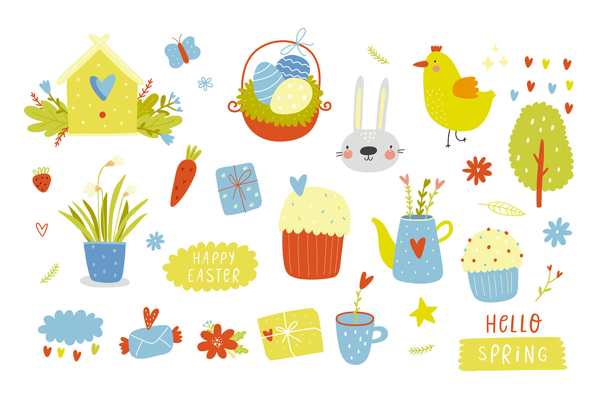 Happy Easter vector set with bunny, a Decorative Illustration by Barkova Nadya (Photo 2 of 6)