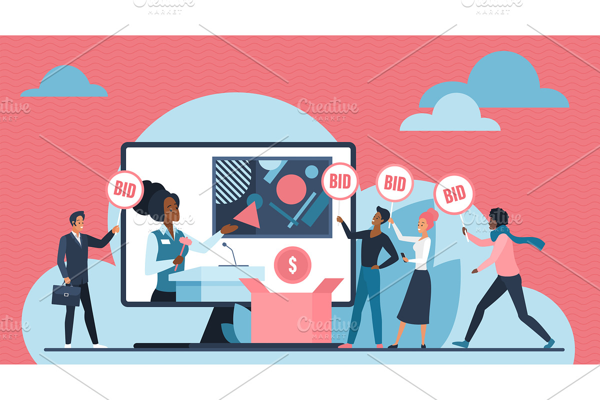Online auction, public bidding, an Object Illustration by Lemberg Vector