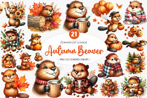 Watercolor Autumn Cute Beaver PNG, an Illustration by SinaCreation