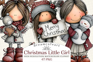 Christmas Little Girl Clipart, an Illustration by DreamCafeArt