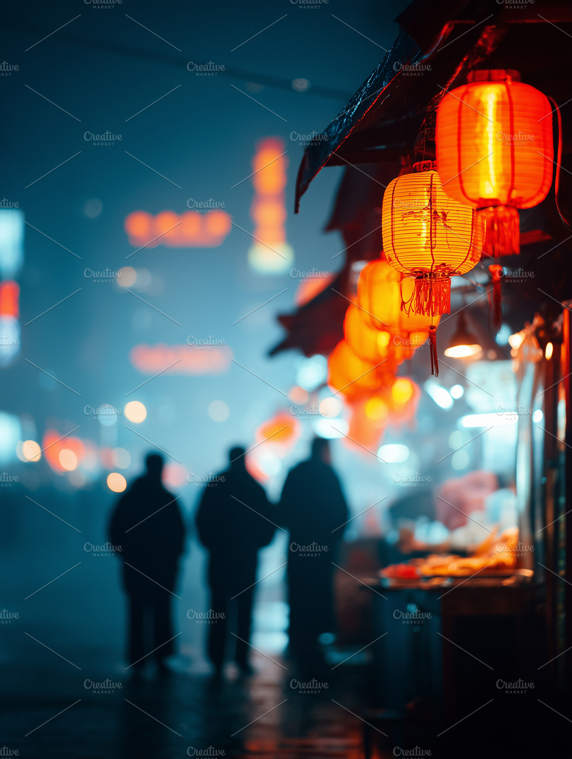 Glowing red Chinese lanterns on, an Architecture Photo by MistyDay