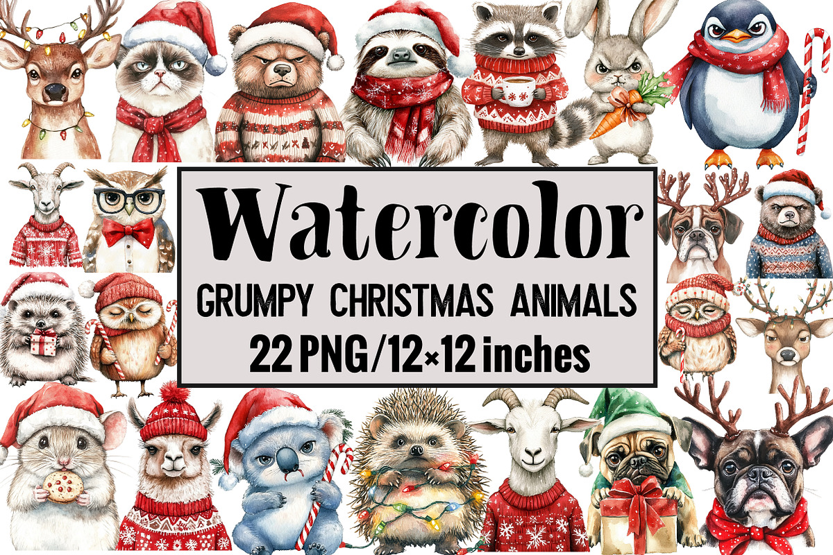Grumpy Christmas Animals, an Illustration by Design Market (Photo 1 of 3)