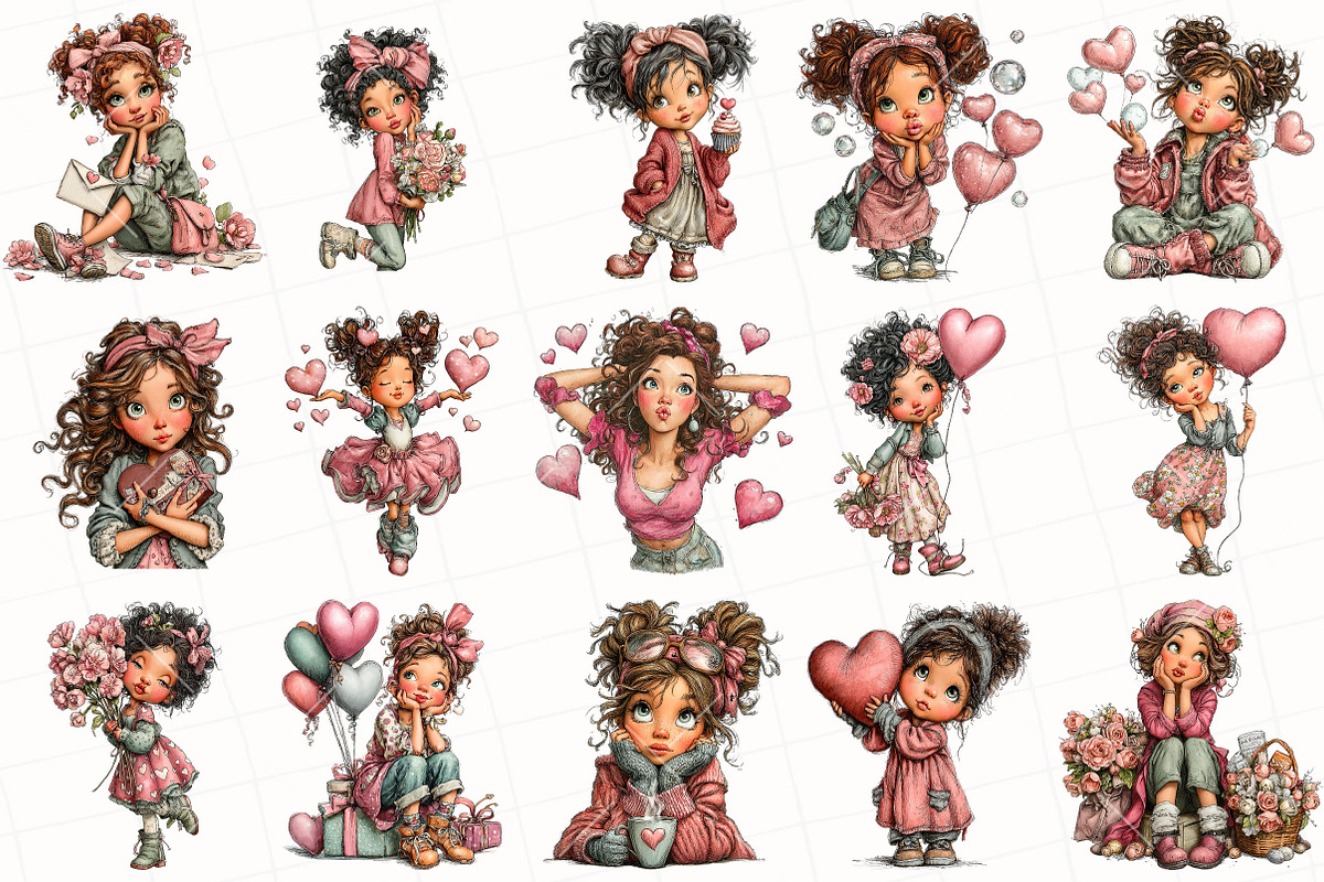 Whimsical Valentine Girl Clipart, an Illustration by OK Design (Photo 5 of 6)