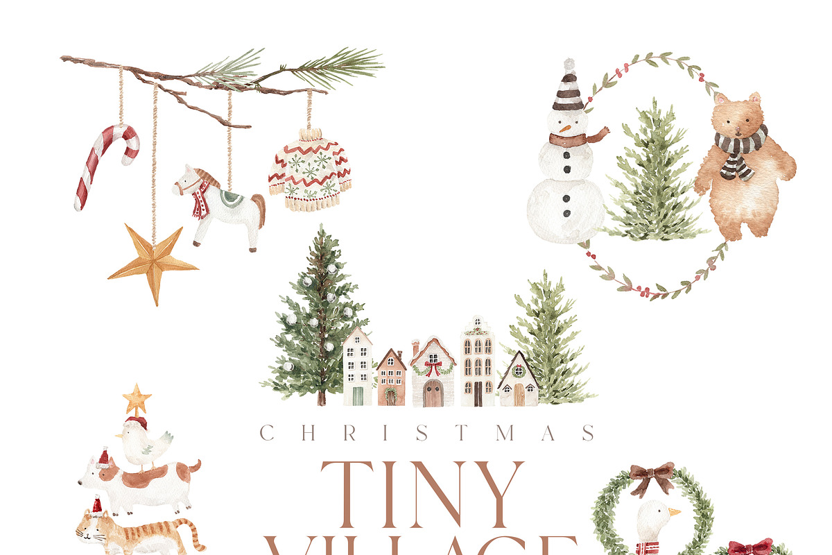 Watercolor Christmas-TINY VILLAGE, a Decorative Illustration by Beigetime (Photo 6 of 10)