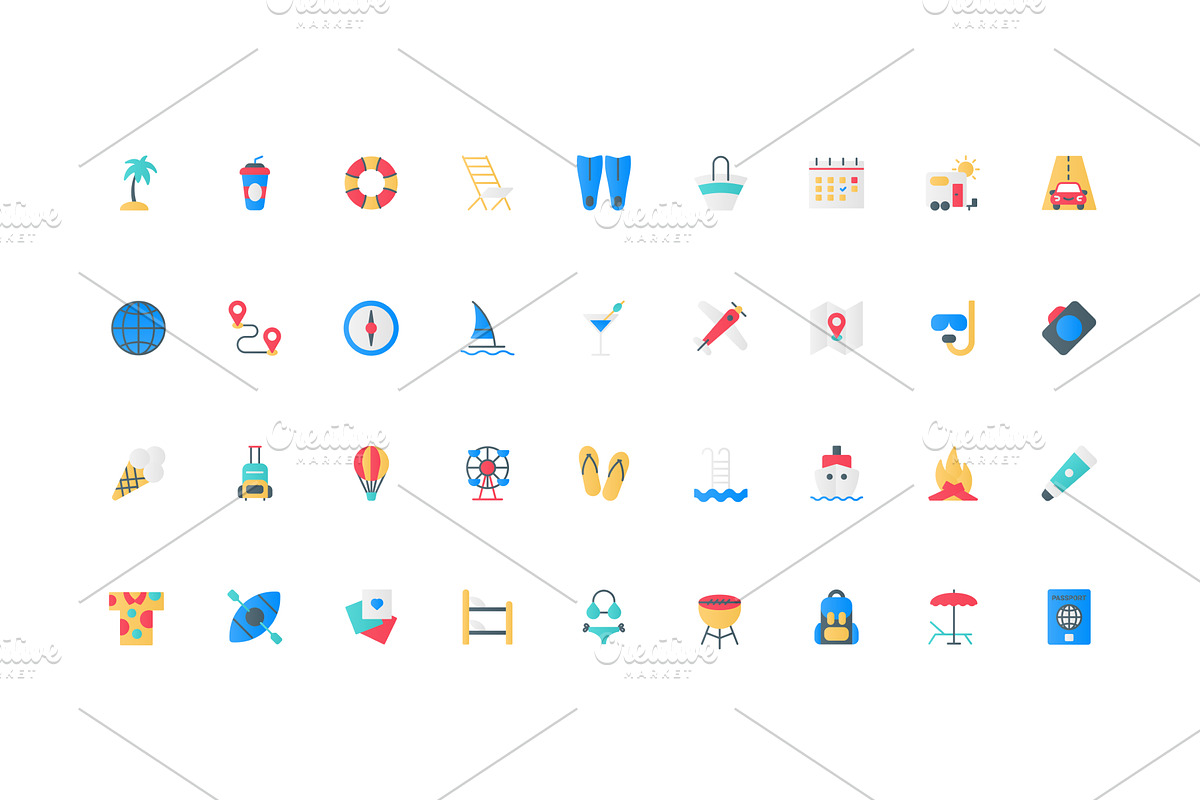 Travel beach holidays picnic icons, an Object Illustration by Lemberg Vector