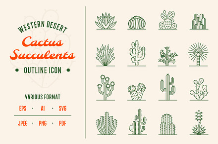 Cactus Outline Icons, an Outline Icon by Buqancreative