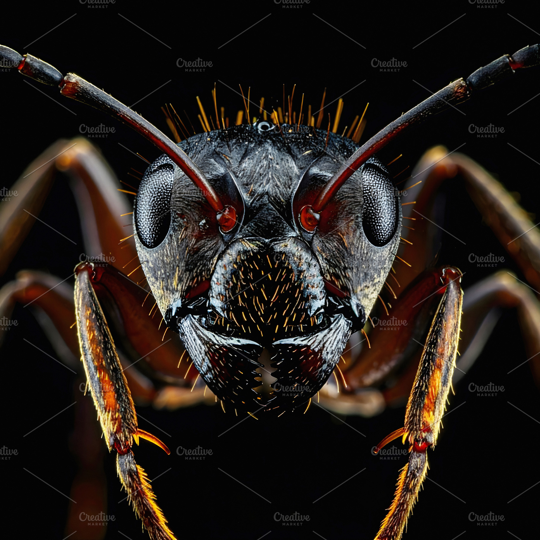 Close up macro portrait of an ant with sharp mandibles, an Animal Photo by GoodGoods