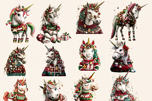 WHIMSICAL CHRISTMAS UNICORNS CLIPART