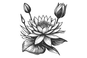 Lotus Flower Engraving Sketch Vector