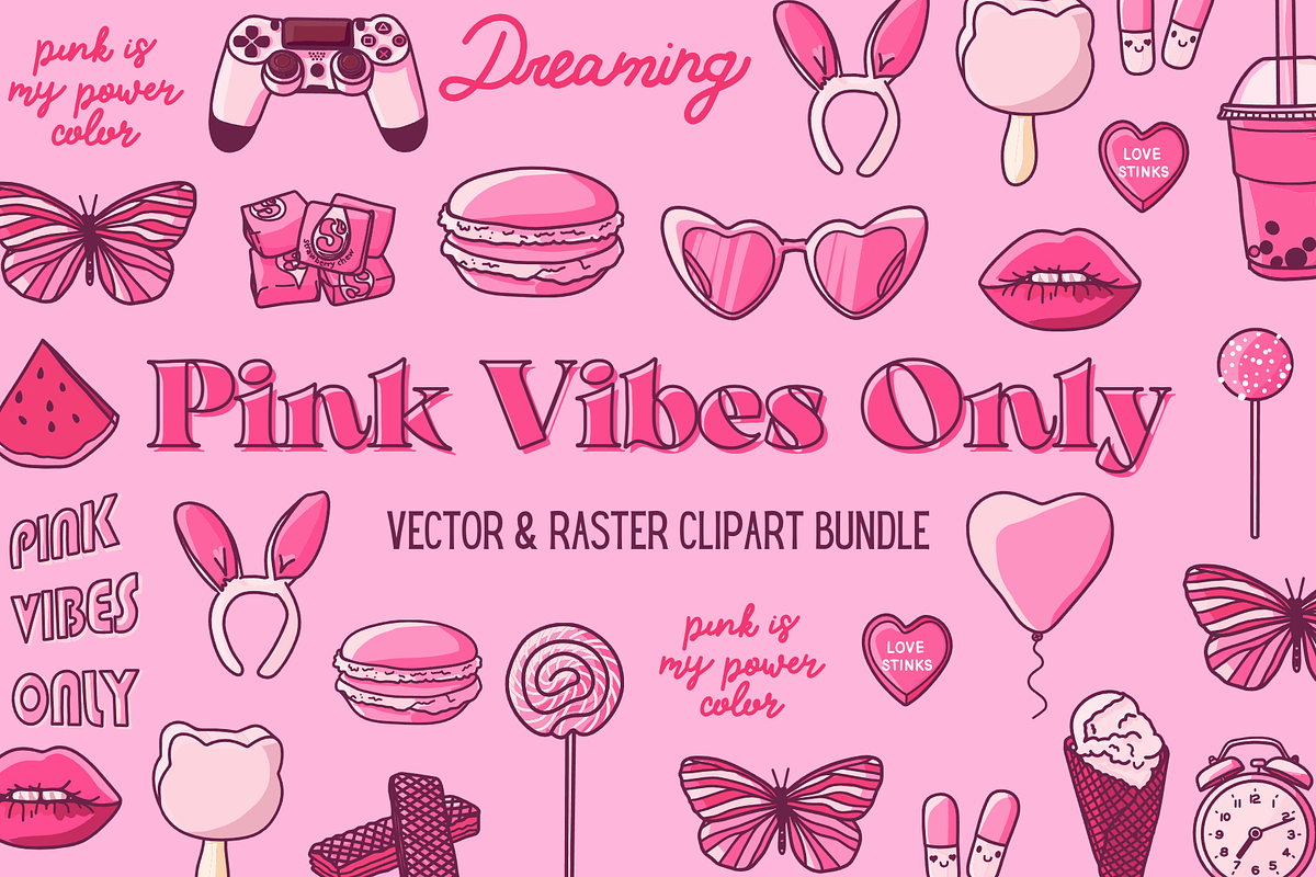 Pink Vibes Only Glam Girl Clipart, an Illustration by CherithDrawsThings (Photo 1 of 7)