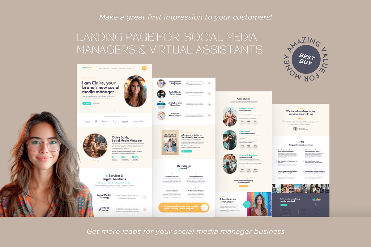 Social Media Manager Canva Website, a Landing Page Template by vectorocean (Photo 6 of 11)