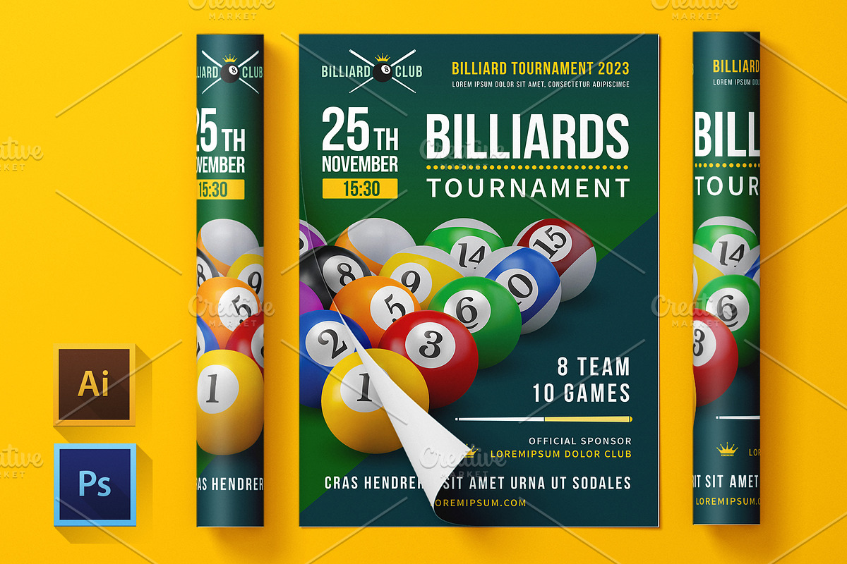 Billiards Tournament Poster, a Poster Template by Vector beauty (Photo 1 of 3)