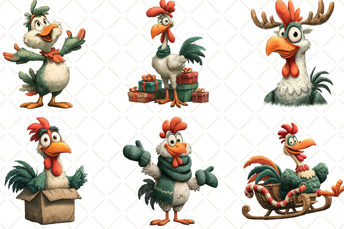 Quirky Christmas Chicken Clipart, an Illustration by Black Bird Studio (Photo 4 of 6)