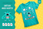 Cartoon One Eyed Monster. Tshirt., an Animal Illustration by KENO Mascots (Thumbnail 3 of 6)